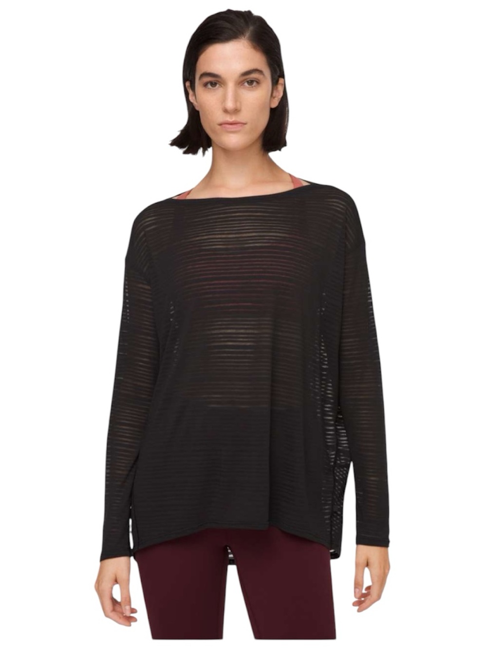 Black Sheer Stripe Long-Sleeve Women's Top